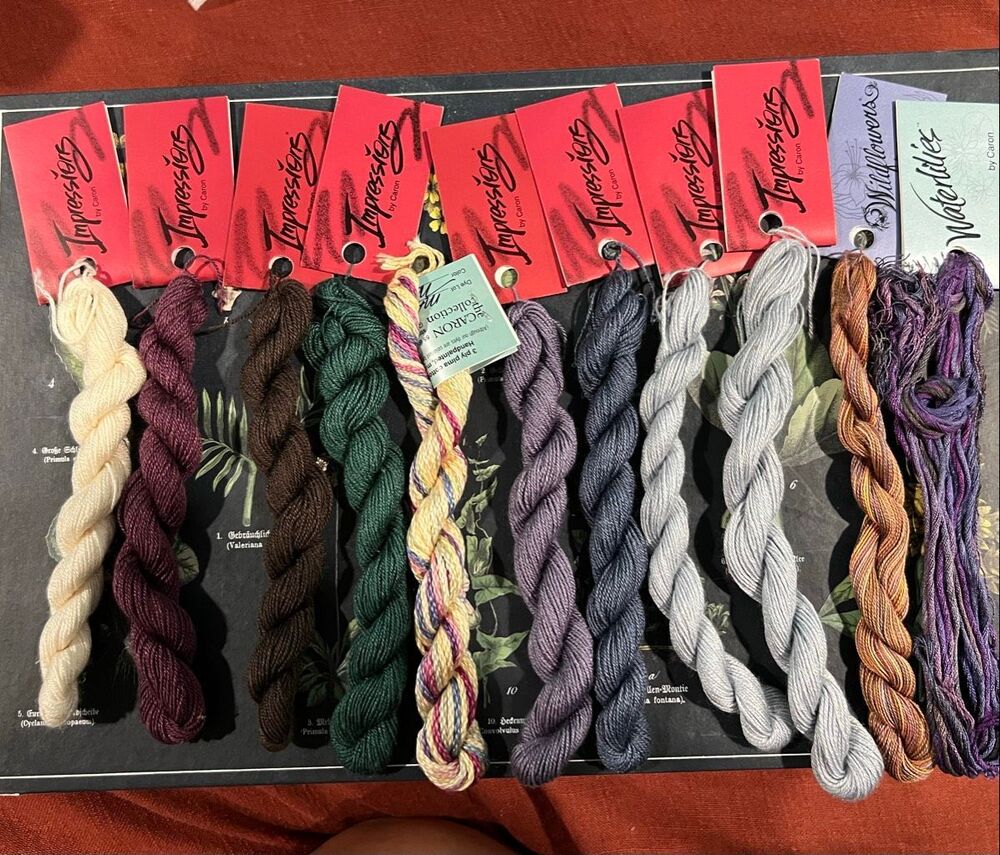 Caron IMPRESSIONS Thread Lot Of 11 Skeins 50% Silk 50% Wool multi color